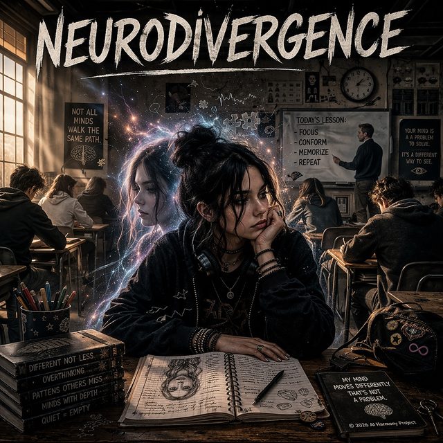 Cover art for Neurodivergence by AI Harmony Project, nominated for Best AI Rock/Alt Song