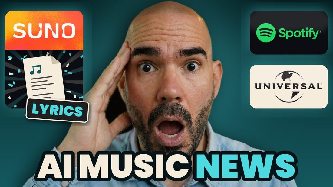 YouTube thumbnail: AI Music News, Suno Users' HUGE Win and an AI singer on K-Pop TV