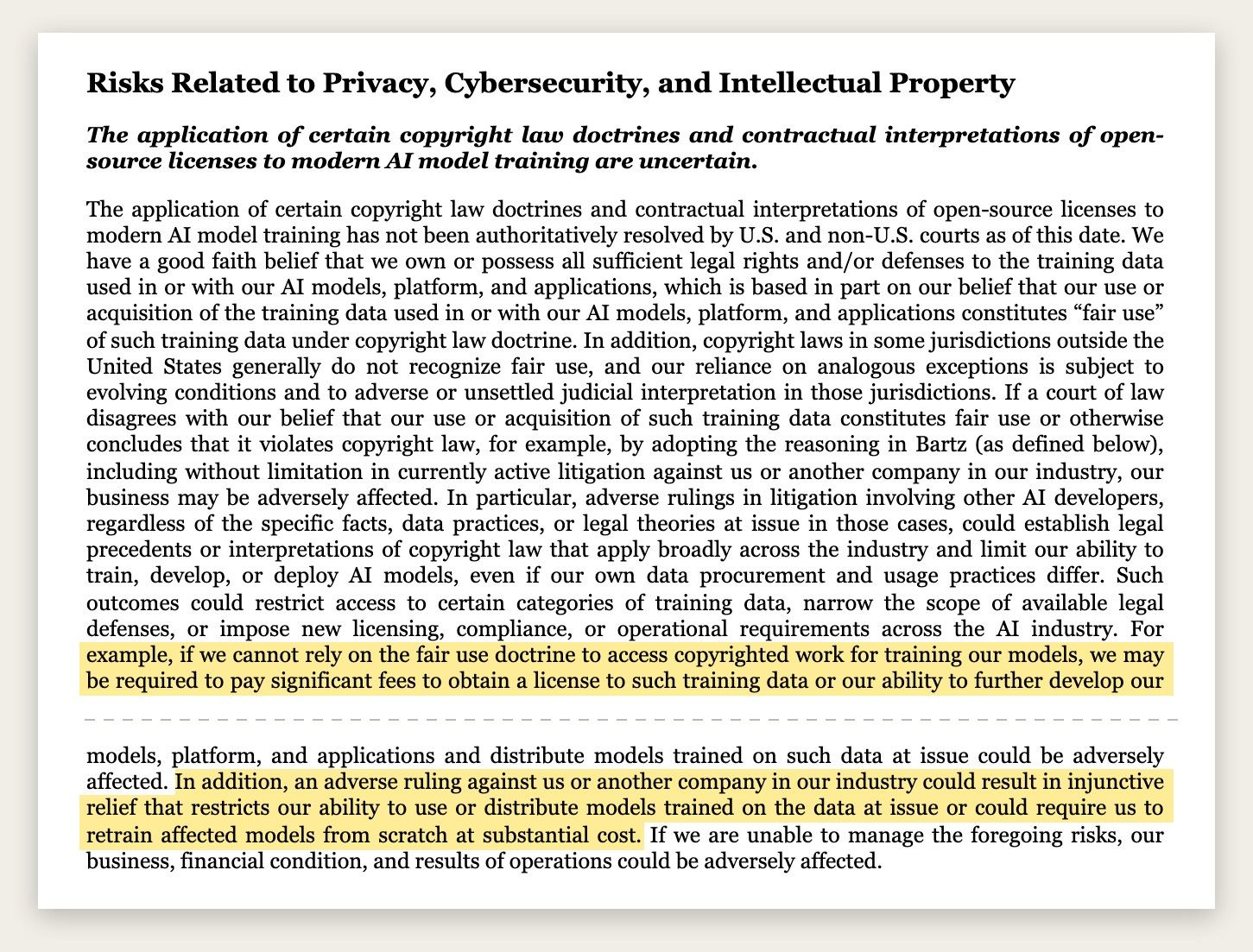 Anthropic S-1 fair use risk factor warning a loss could force retraining models from scratch