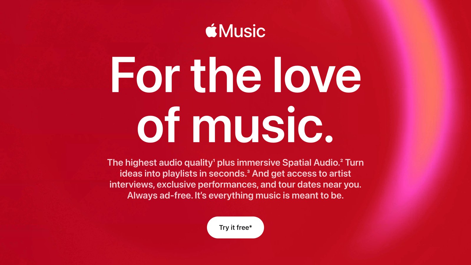 Apple Music brand page carrying the For the love of music campaign headline