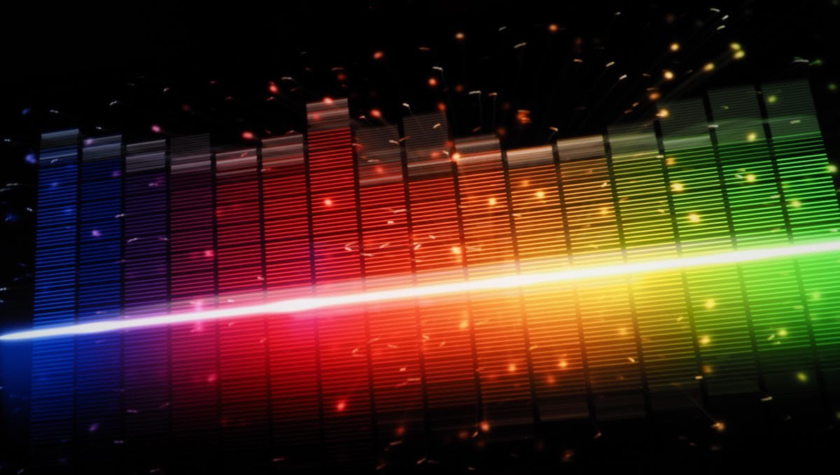 Glowing equalizer bars graphic from ARIA's announcement on AI music standards