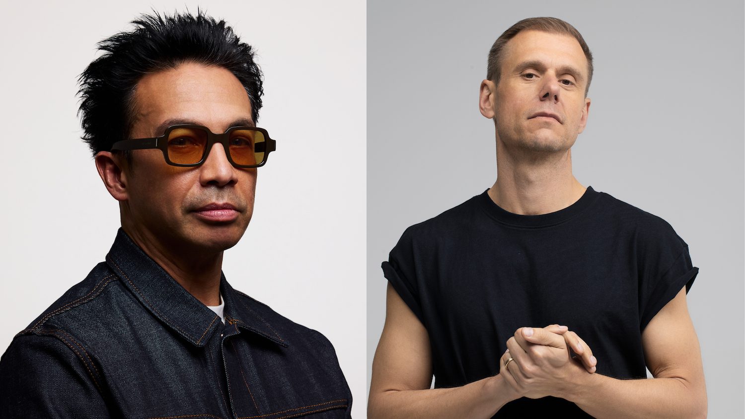Laidback Luke and Armin van Buuren in portrait, the first two members of the Moises Artist Partnerships program