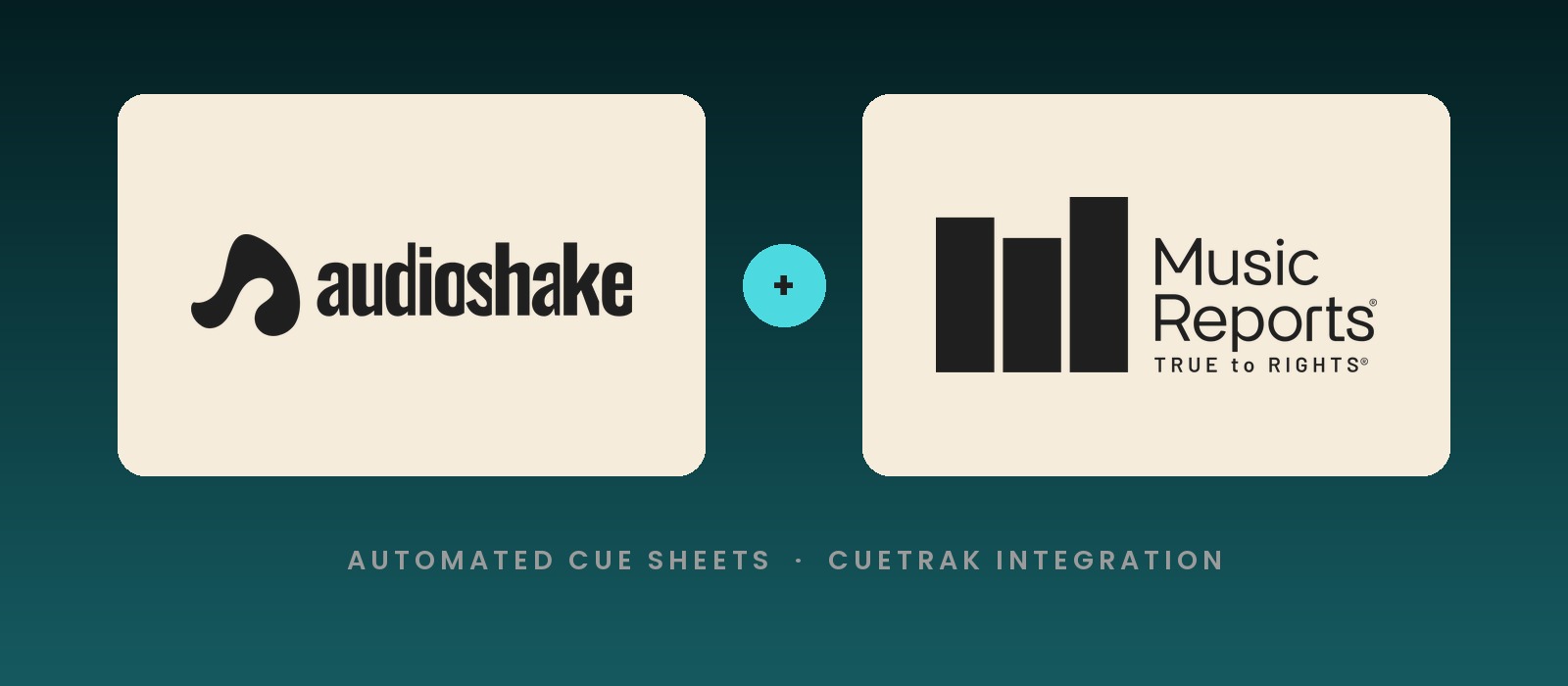 AudioShake and Music Reports logos side by side, the two companies behind the automated Cuetrak cue sheet workflow