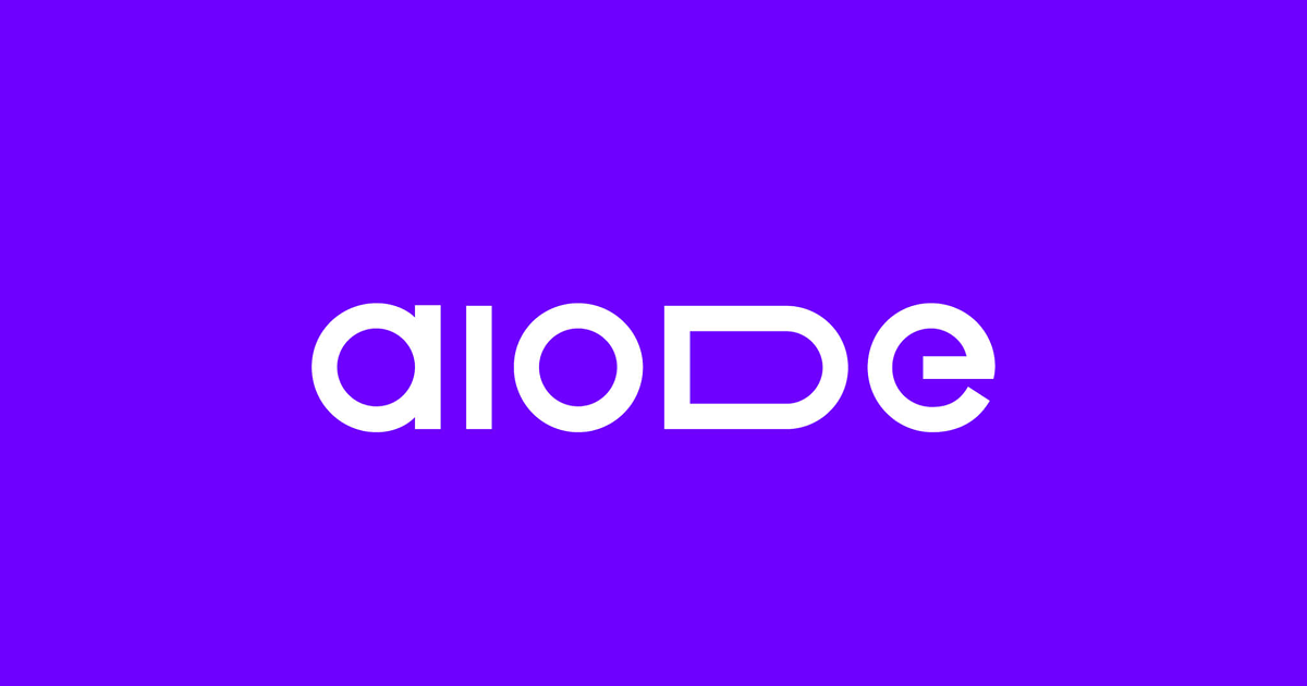 Aiode wordmark logo in white on a purple background