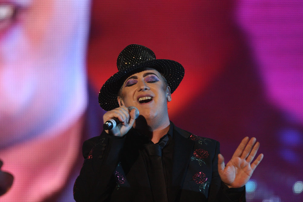 Boy George performing live with Culture Club, the band behind the 1983 hit Karma Chameleon