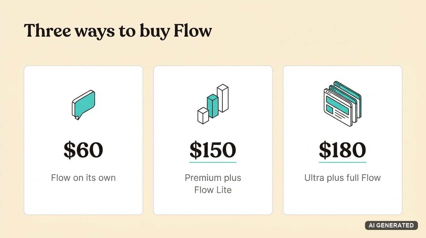 Diagram of the three Chartmetric Flow pricing options at 60, 150 and 180 dollars a month