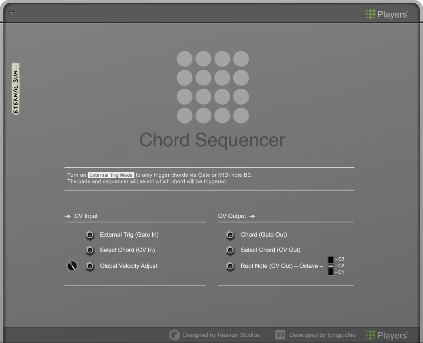 Chord Sequencer back panel with the Root Note CV Out jack and octave switch