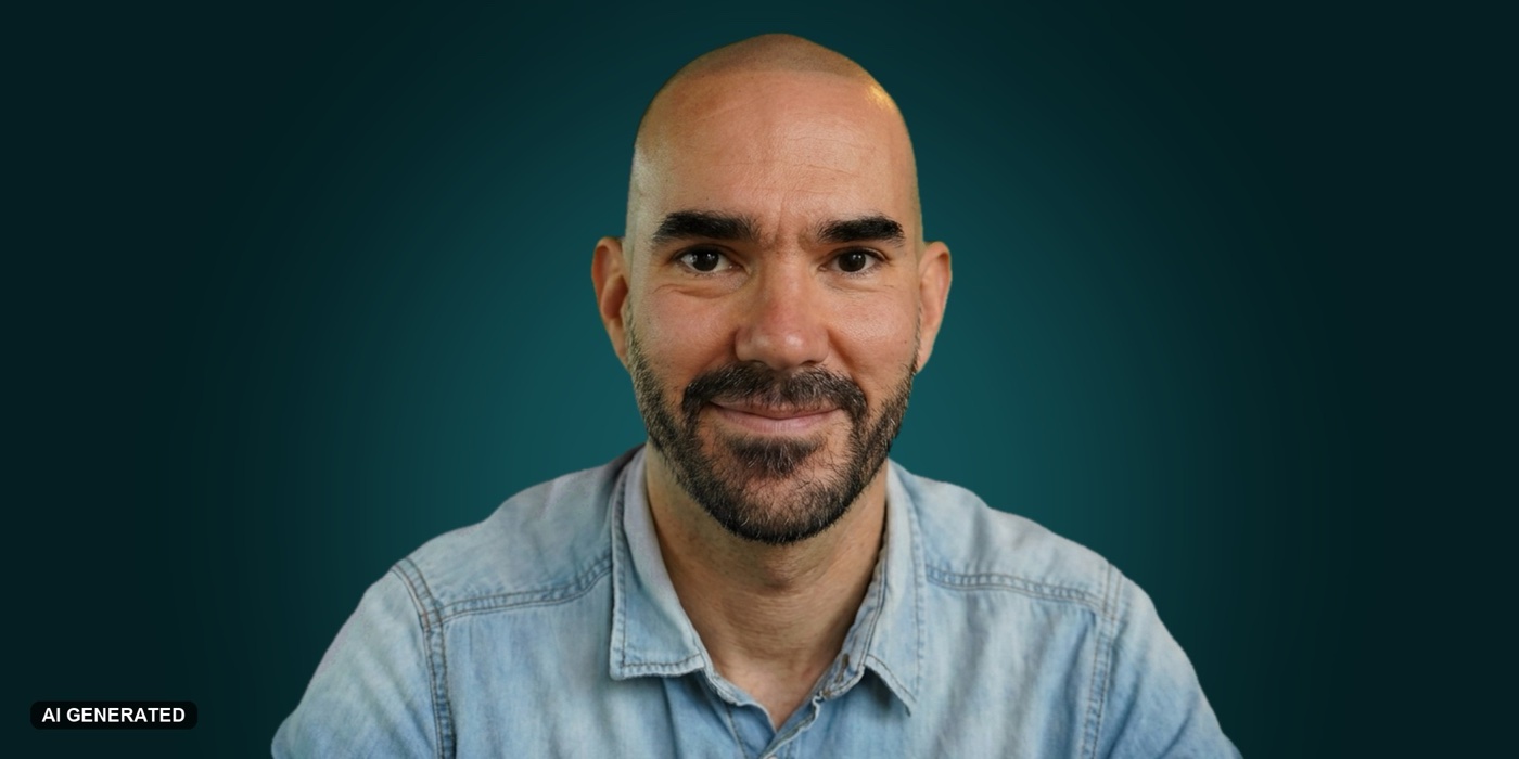 Portrait of Christopher Wieduwilt, founder of The AI Musicpreneur, in a denim shirt against a dark teal background