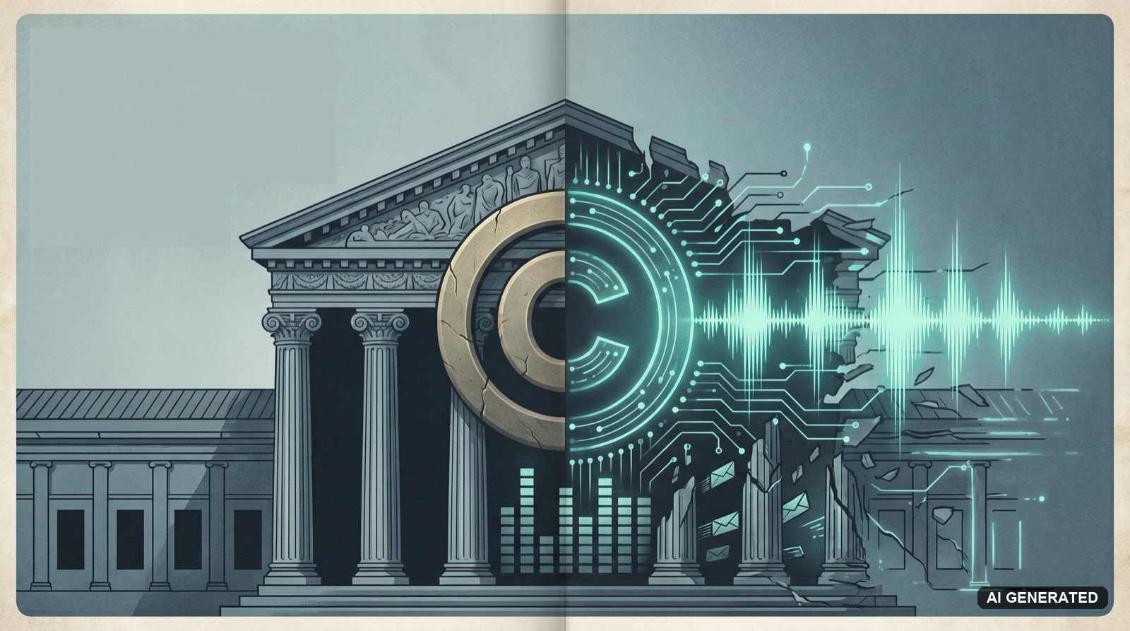 A copyright symbol over legal documents, representing US copyright law and the Copyright Office