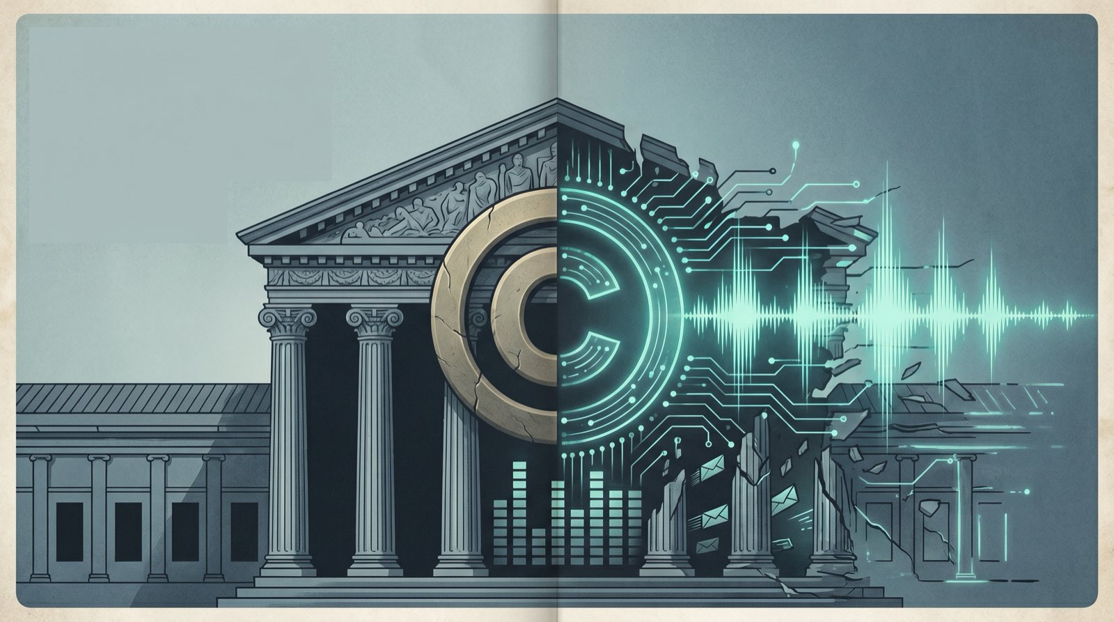 A copyright symbol over legal documents, representing US copyright law and the Copyright Office