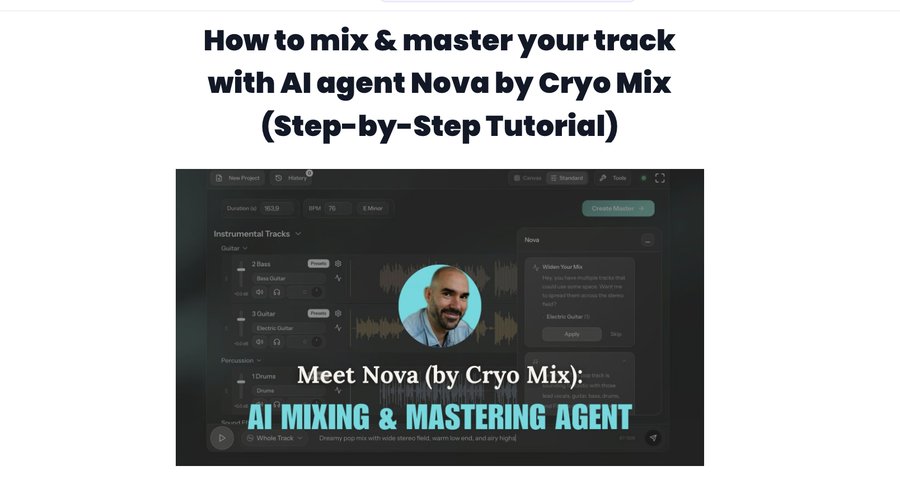 The newsletter tutorial How to mix and master your track with AI agent Nova by Cryo Mix