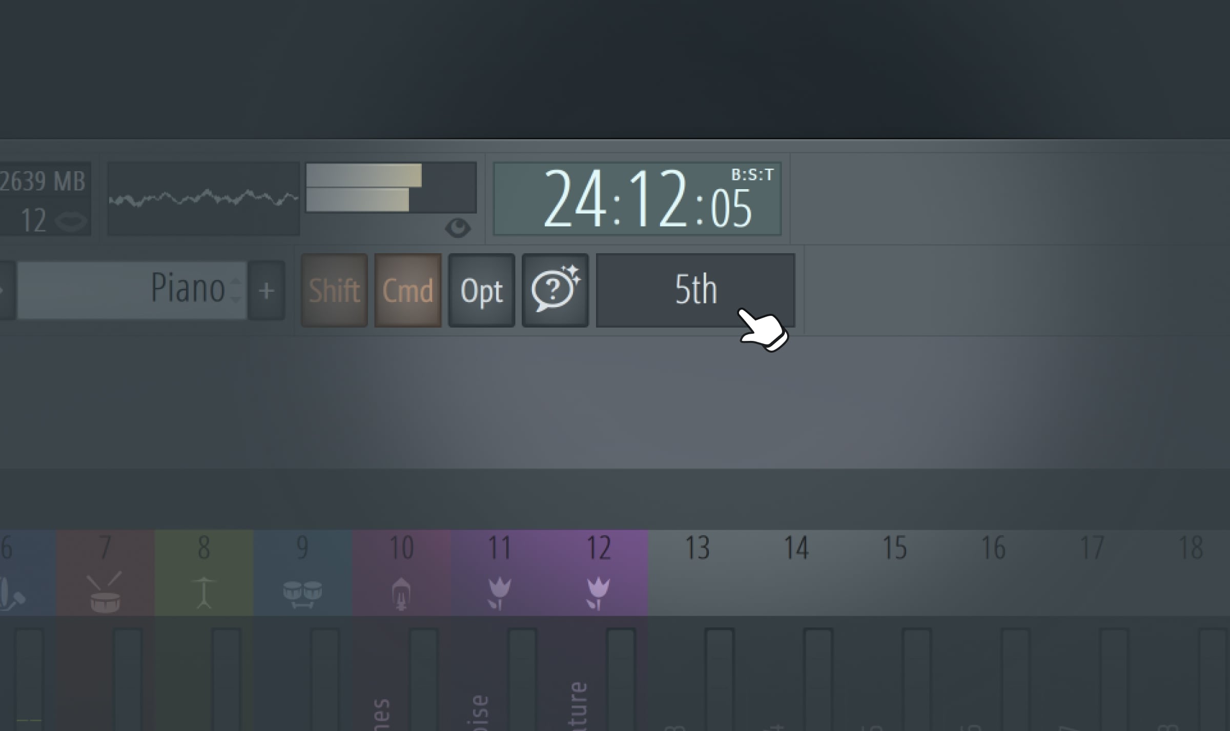 FL Studio 2026 toolbar chord panel detecting an interval from piano input