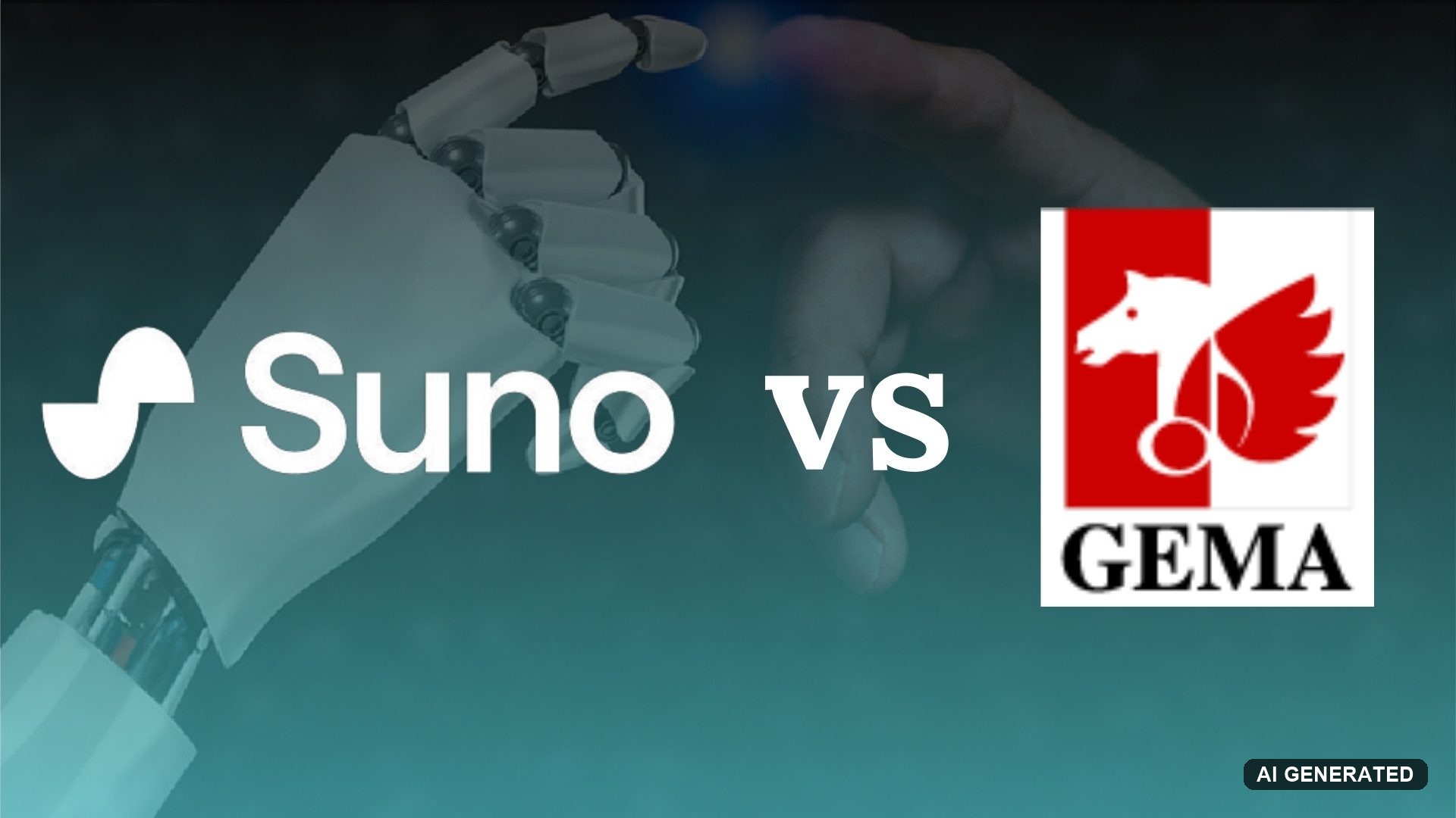 Suno vs GEMA graphic with both logos, marking GEMA's Munich court win over the AI music company