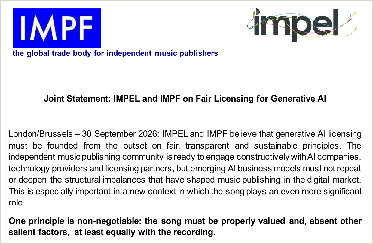 Top of the IMPF and IMPEL joint statement on fair licensing for generative AI