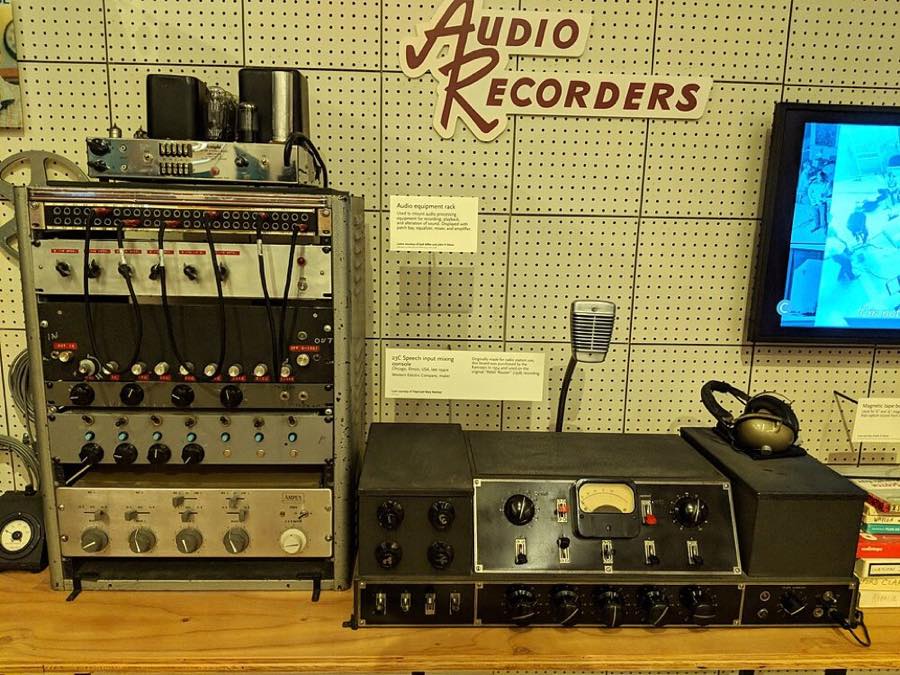 A vintage studio mixing console in a recording studio