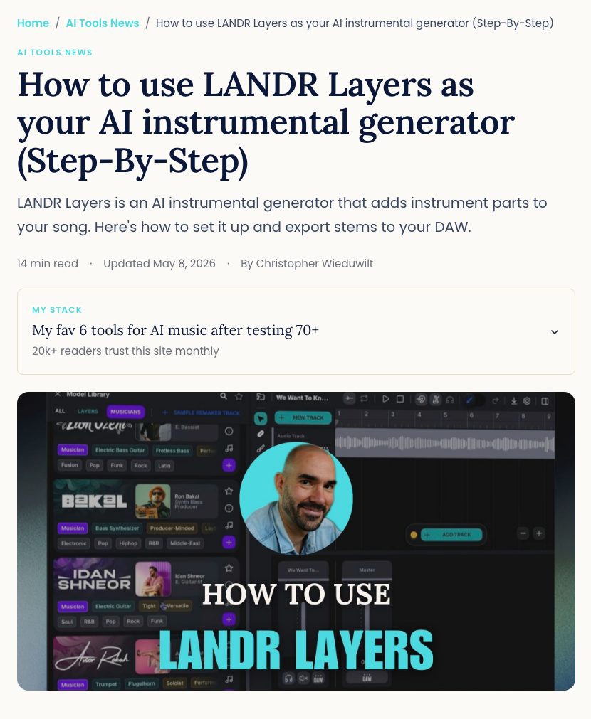 The LANDR Layers tutorial article on aimusicpreneur.com