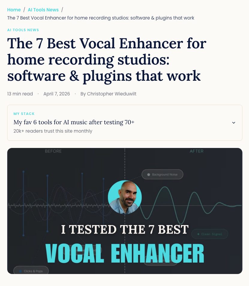The vocal enhancer roundup on aimusicpreneur.com, published 7 April 2026