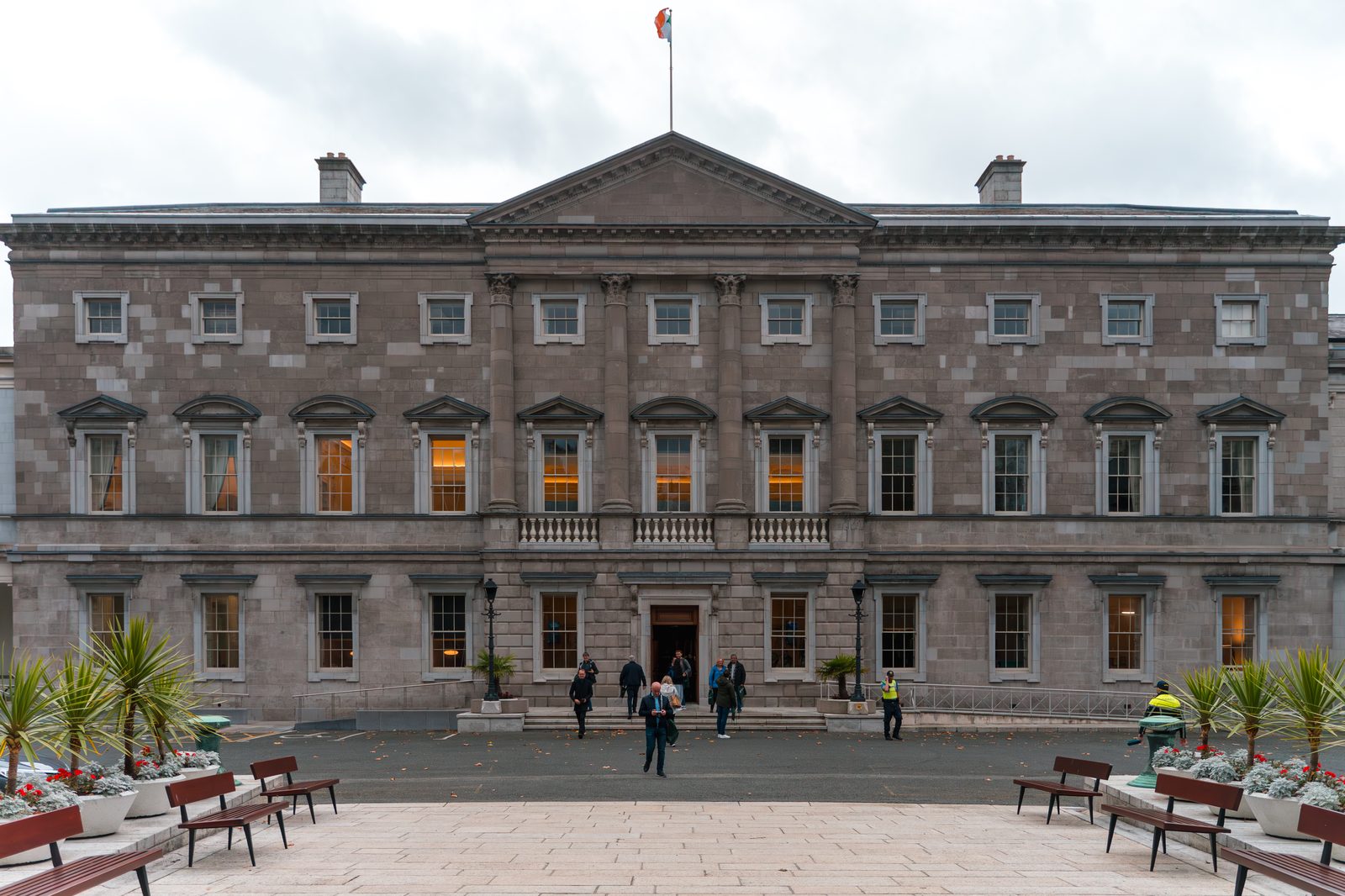 Leinster House in Dublin, seat of the Oireachtas, where the Dáil debates the Sinn Féin motion on AI and creator rights