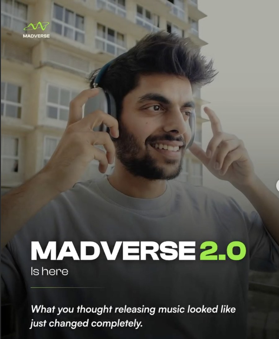 Madverse 2.0 launch creative showing a man in headphones beside the text Madverse 2.0 Is here