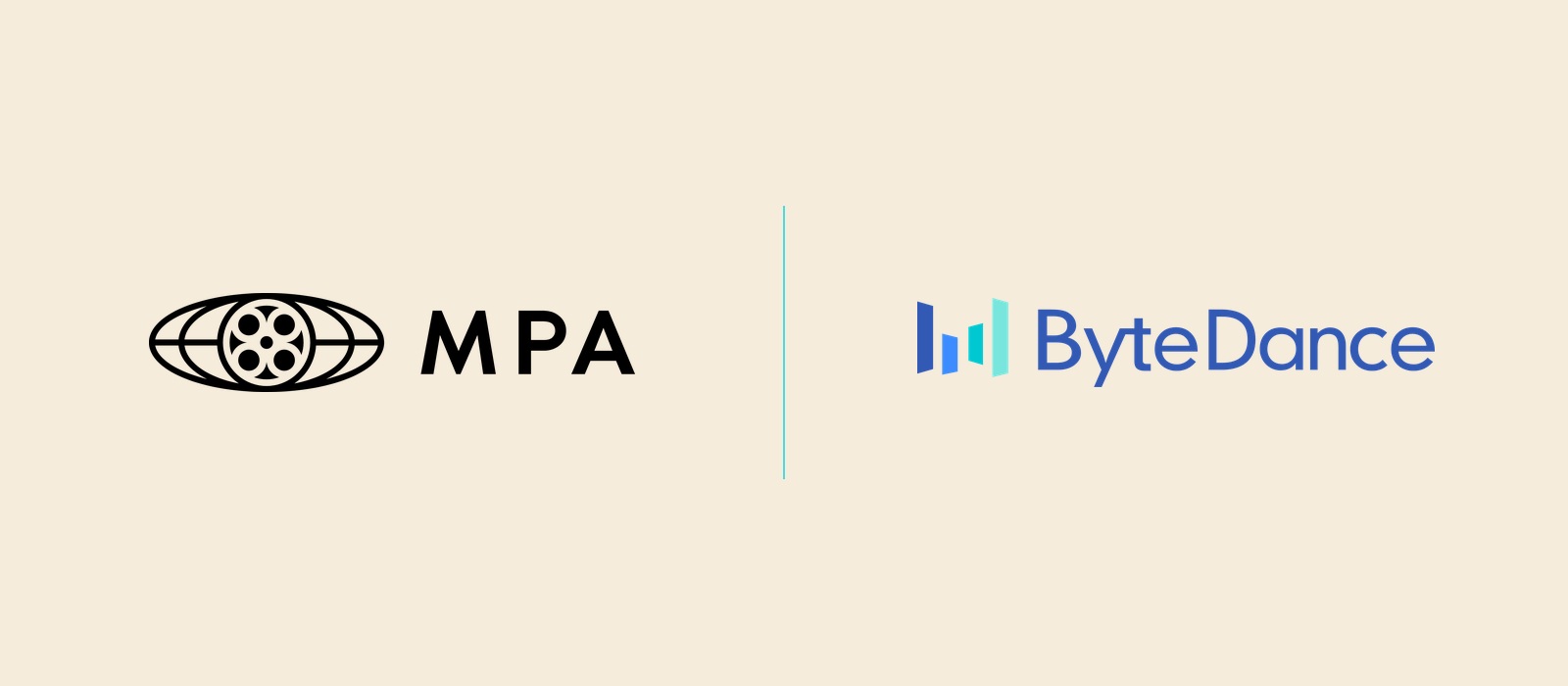 The Motion Picture Association and ByteDance logos side by side, split by a vertical divider