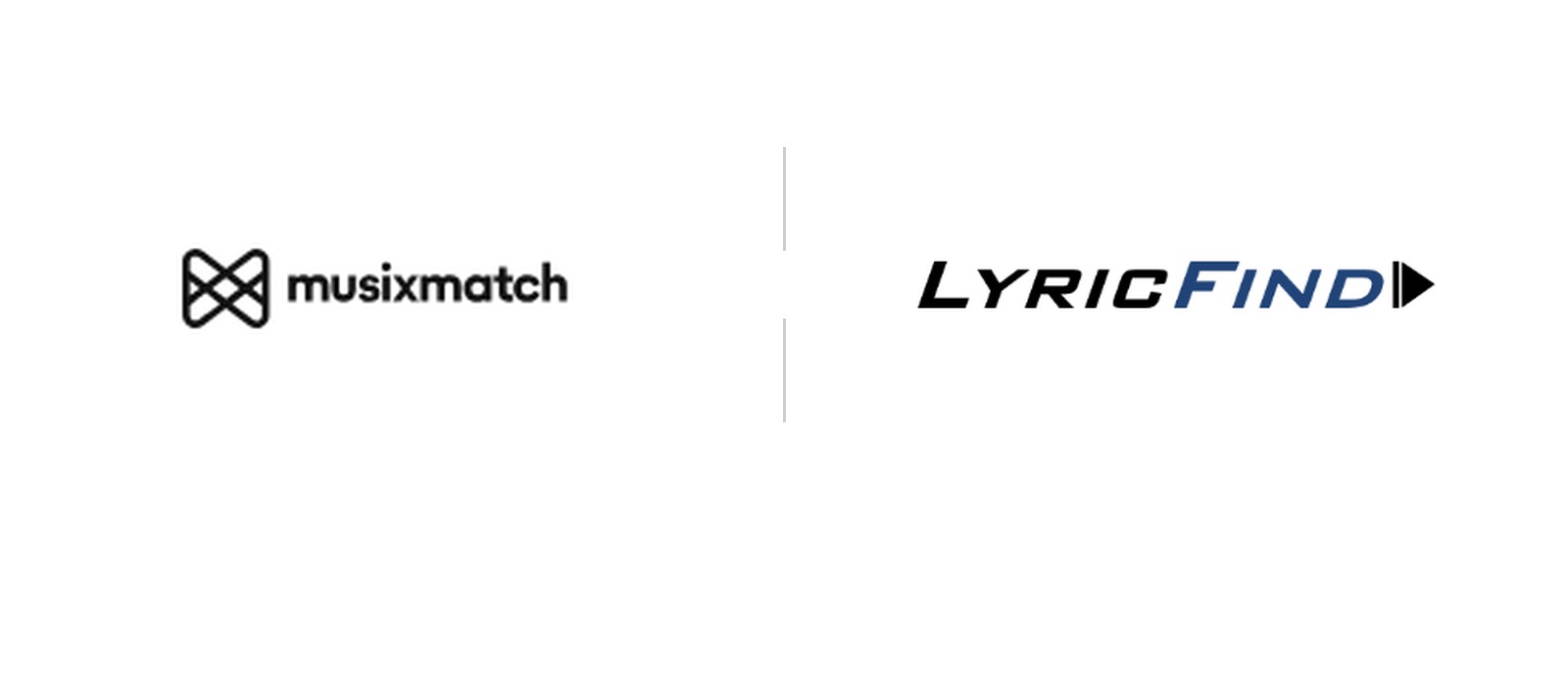 The Musixmatch and LyricFind company logos placed either side of a broken vertical divider