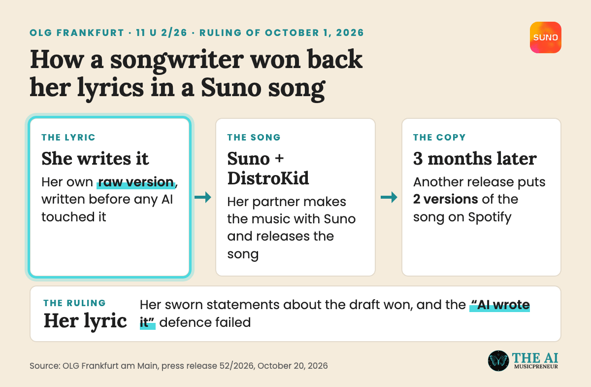 Animated explainer of the OLG Frankfurt case, from a self-written lyric to a Suno song and a copy