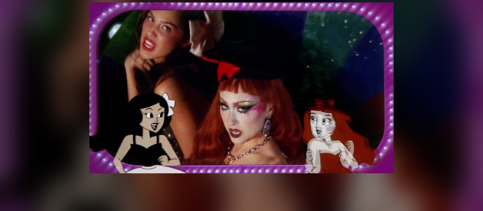 Olivia Rodrigo and Chappell Roan beside their hand-drawn cartoon versions in the expectations music video