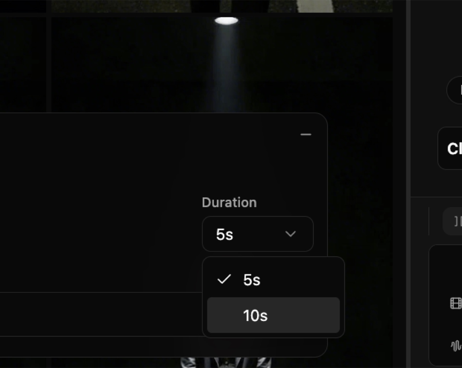 Setting a shot to five or ten seconds in OneMoreShot AI