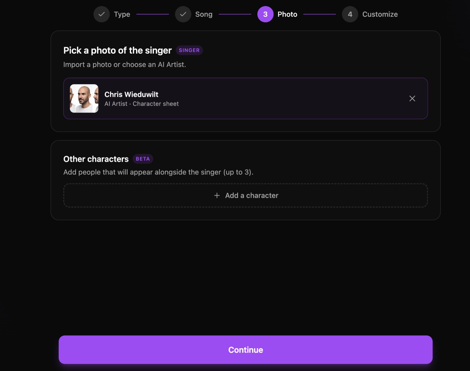 Picking the AI artist singer for a OneMoreShot AI music video