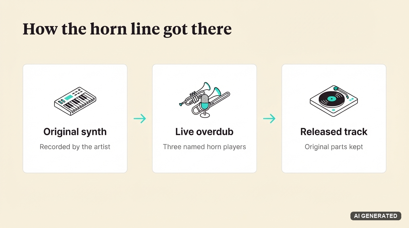 Diagram showing how Prince's original synthesiser part became a live horn overdub and then the released version of Calabama