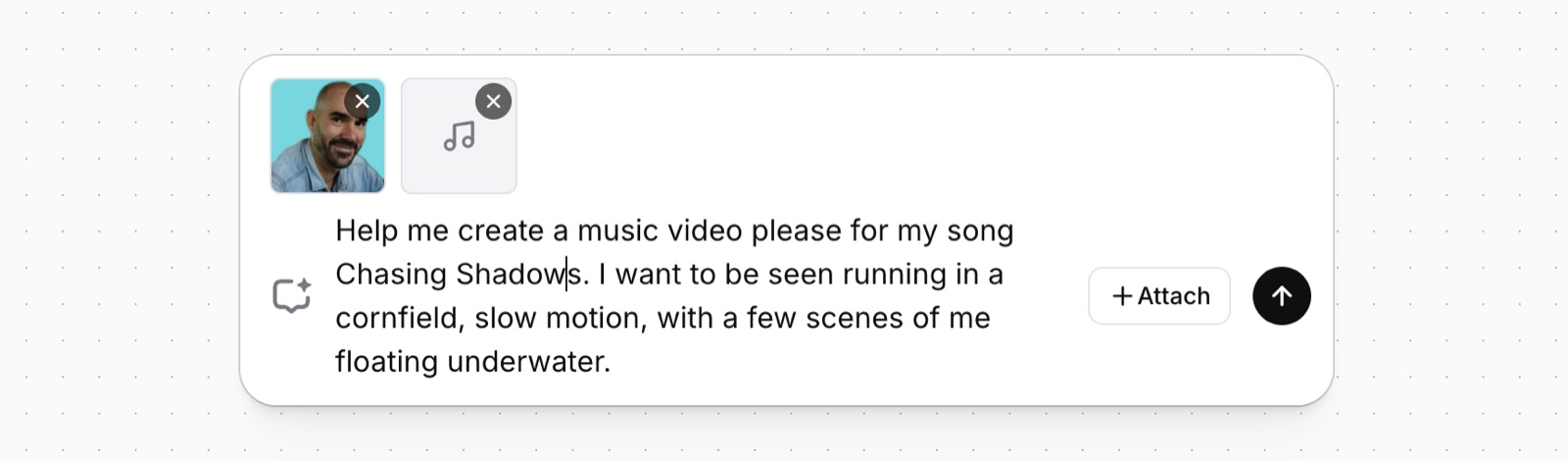 Flow Agent prompt for the Chasing Shadows music video with a headshot and song attached