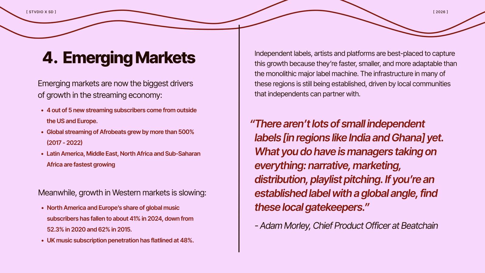 Report page on emerging markets showing subscriber growth outside the US and Europe and the decline in Western market share