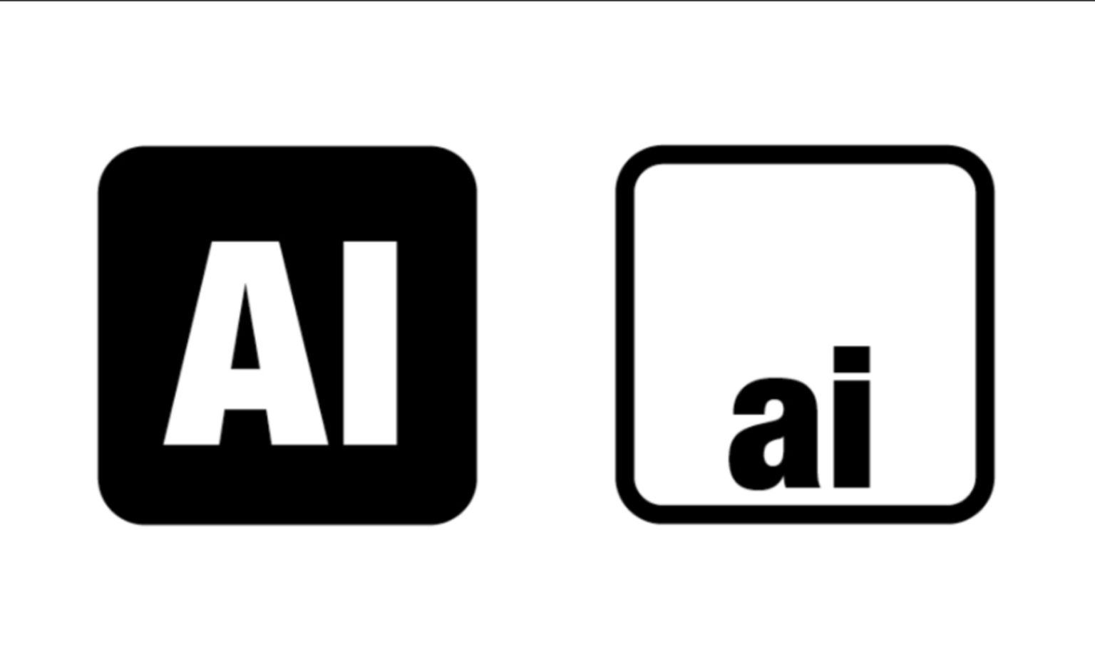 The two proposed AI music labels: a solid black AI badge and an outlined lowercase ai badge