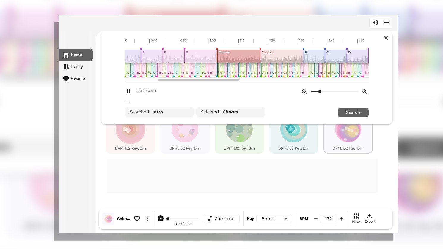 Roland Melody Flip analysing an imported track's timeline and marking the chorus section before recommending matching palettes