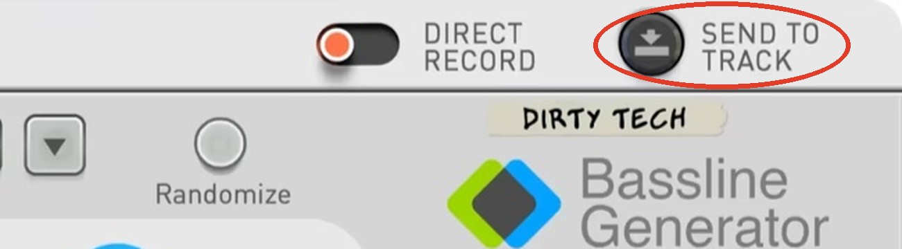 Send to Track button circled in a Reason Player header strip