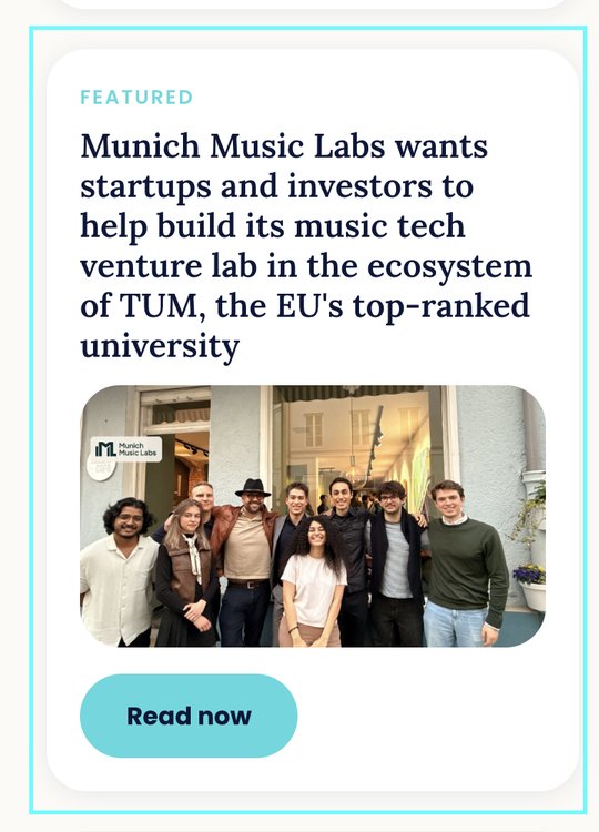 A featured card in the sidebar of an aimusicpreneur.com article, with headline, image and Read now button