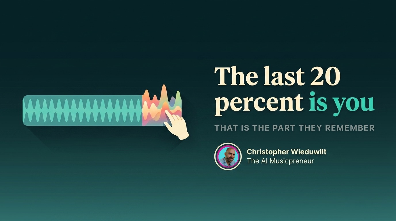 Waveform that is flat and machine-made until a human hand shapes the final section into color