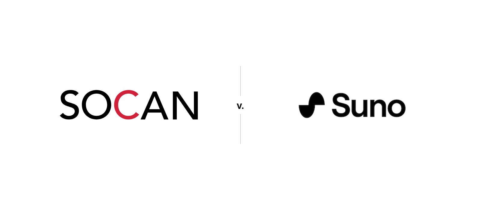 SOCAN and Suno logos side by side, the two parties in the copyright claim filed in Canada's Federal Court