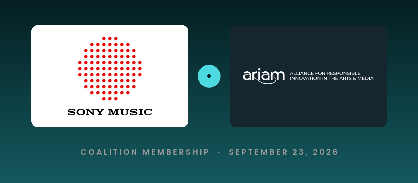 Sony Music logo next to the ARIAM logo, marking Sony Music Group joining the AI policy coalition on September 23, 2026