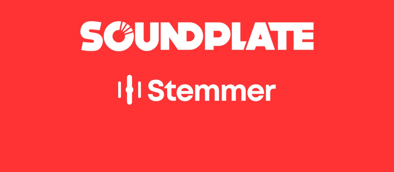 Soundplate and Stemmer logos stacked on red, marking Soundplate's acquisition of the AI mastering company