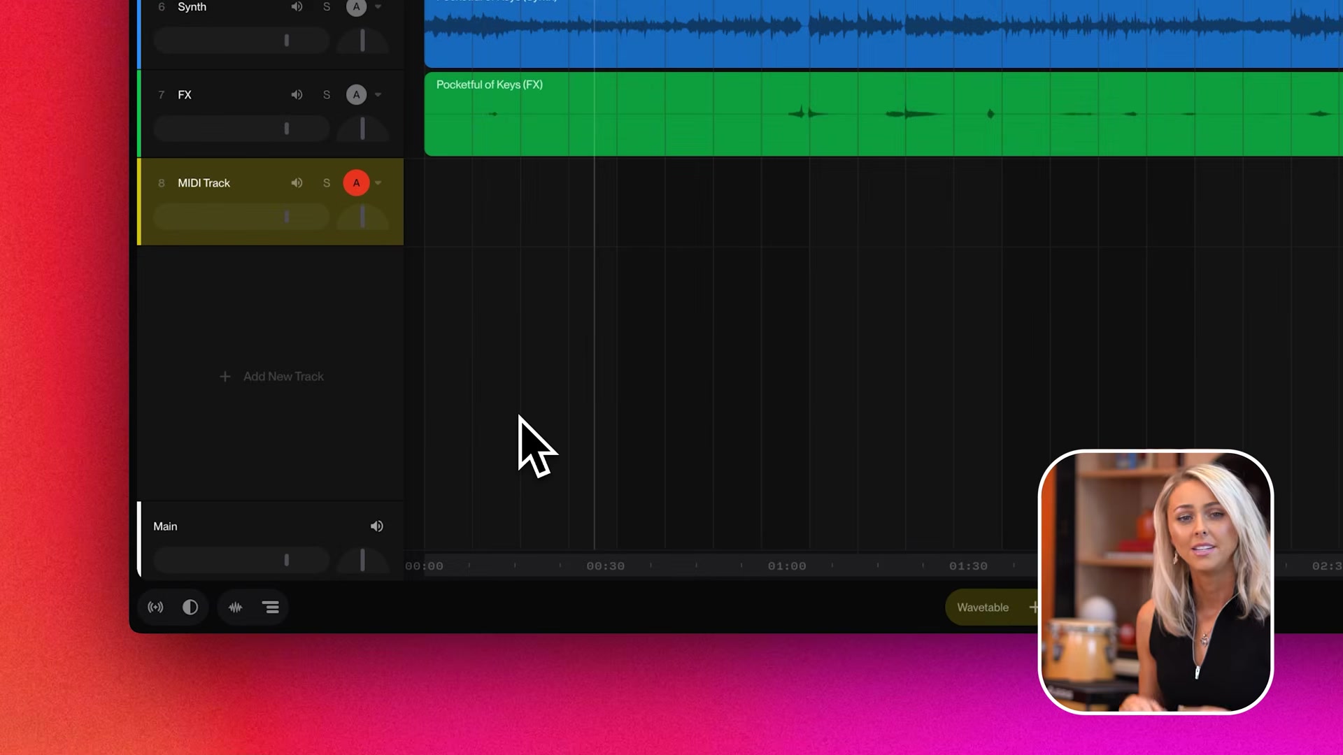 A new MIDI track in Suno Studio with the red arm-for-recording indicator lit on the track header