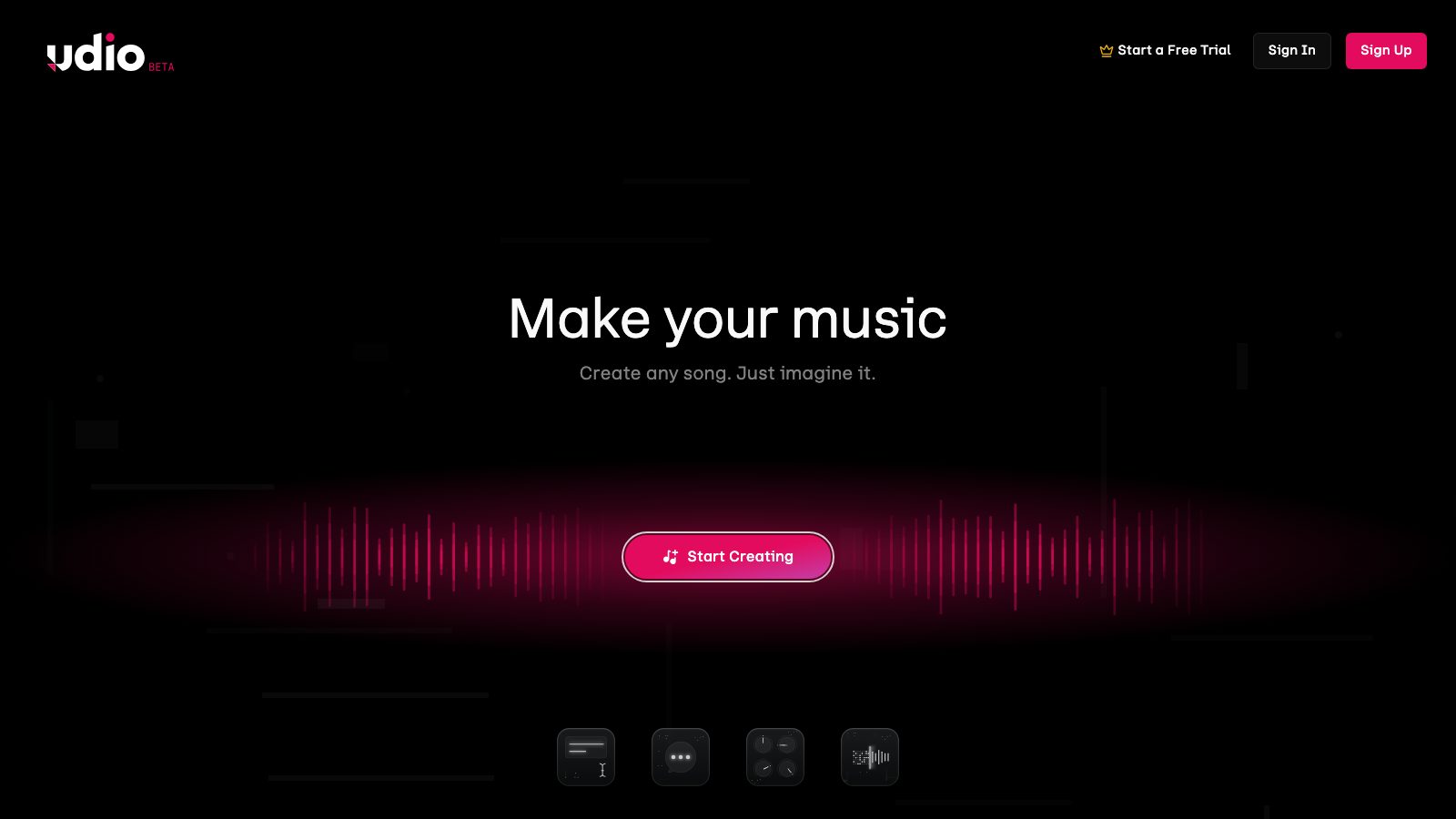 Udio's homepage with the Make your music prompt bar, now getting BuyDRM content protection