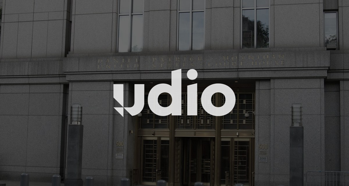 The Udio logo over the Daniel Patrick Moynihan US Courthouse, where Judge Hellerstein denied the indie artists' motion