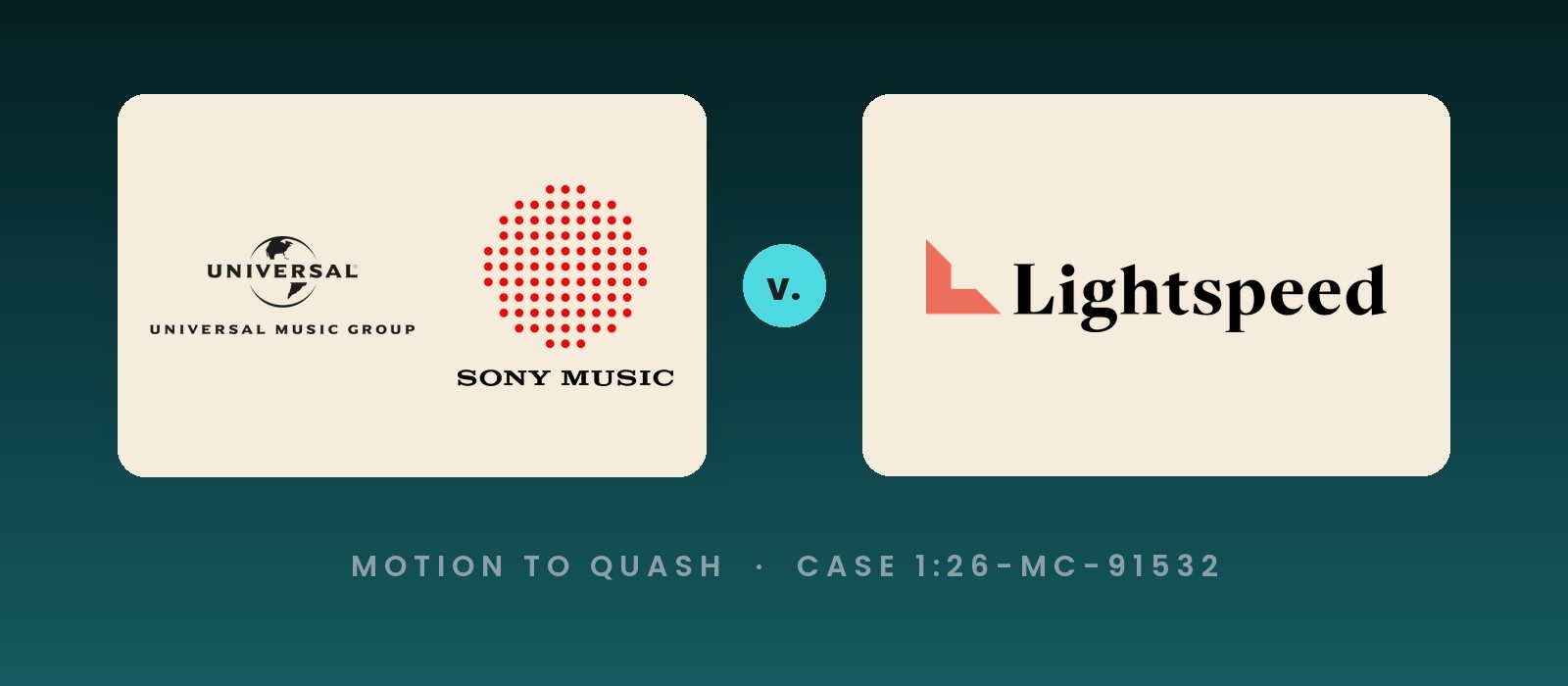 Universal Music Group and Sony Music logos facing the Lightspeed Venture Partners logo across a v. mark