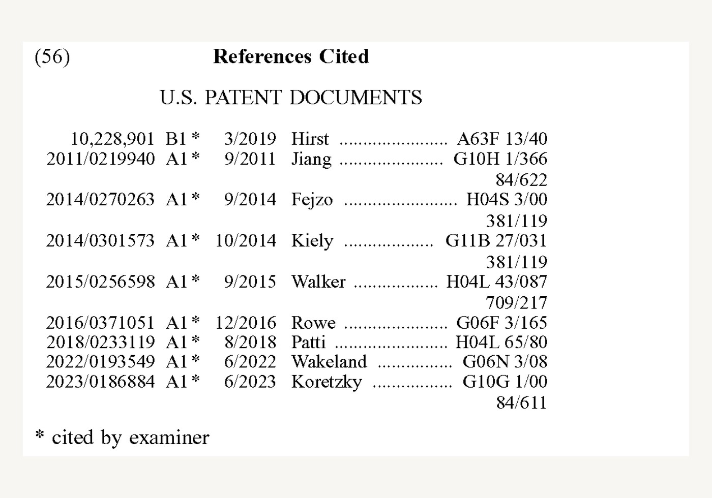 References Cited section of US Patent 11,929,098 listing 9 US patent documents, all marked cited by examiner