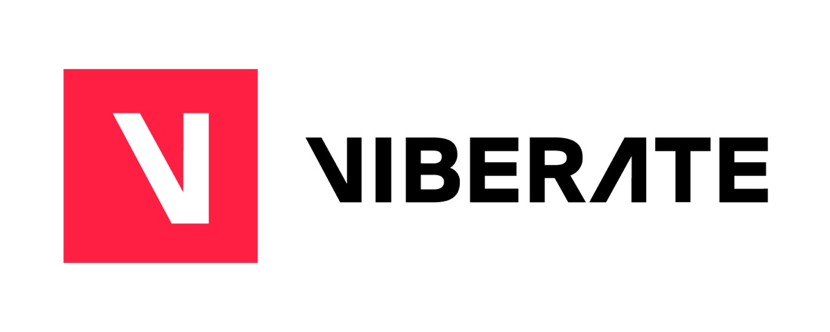 The Viberate logo, a red square V mark beside the black Viberate wordmark
