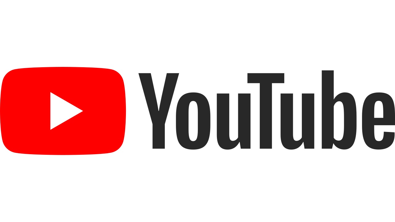 YouTube logo with red play button on white background