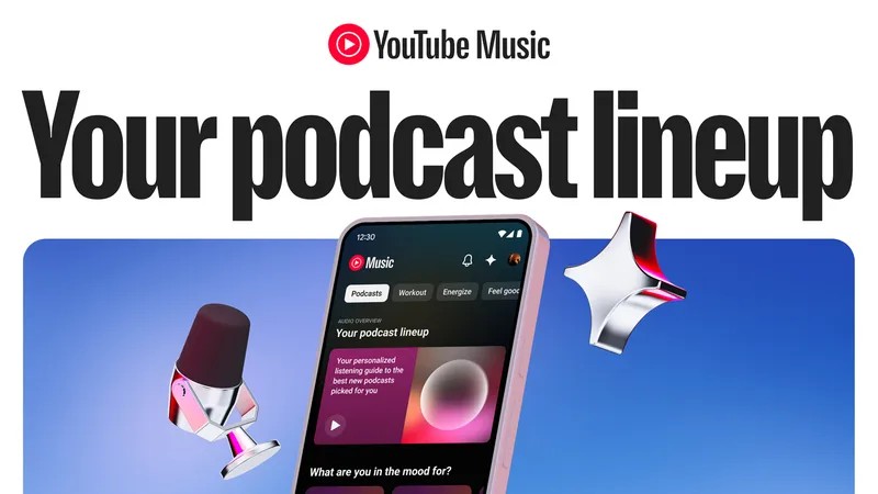 YouTube Music's Your Podcast Lineup feature, a weekly AI audio guide to recommended podcast episodes