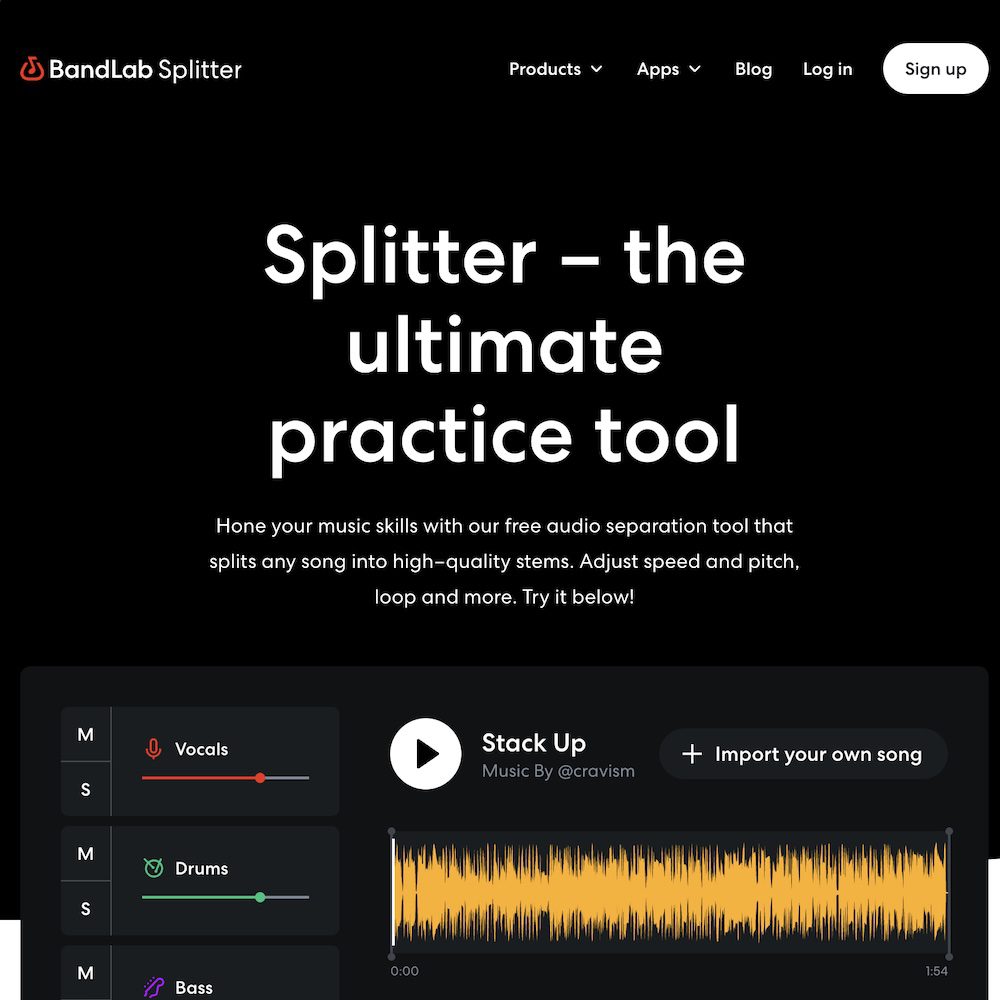 BandLab Splitter uses AI to extract singing from full songs with one click. Isolate vocals to analyze lyrics, delivery and more - or simply enjoy music in a new way.
