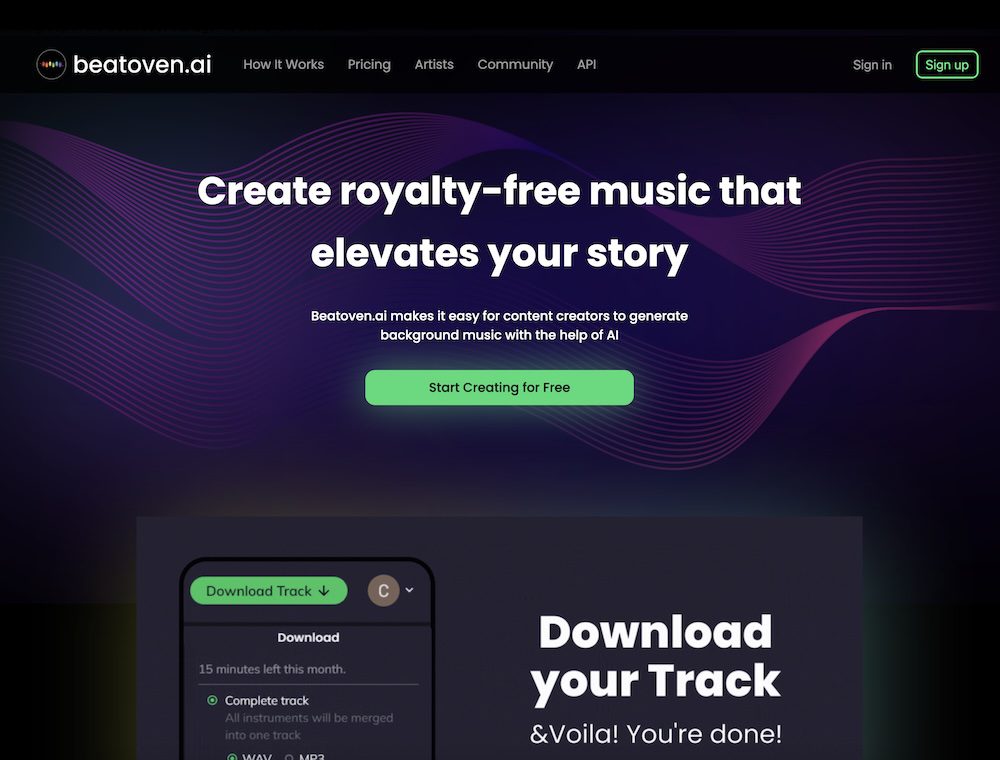 Beatoven AI automatically generates original soundtracks customized for your videos, podcasts and more. Simply select genre and mood - our AI handles the rest.